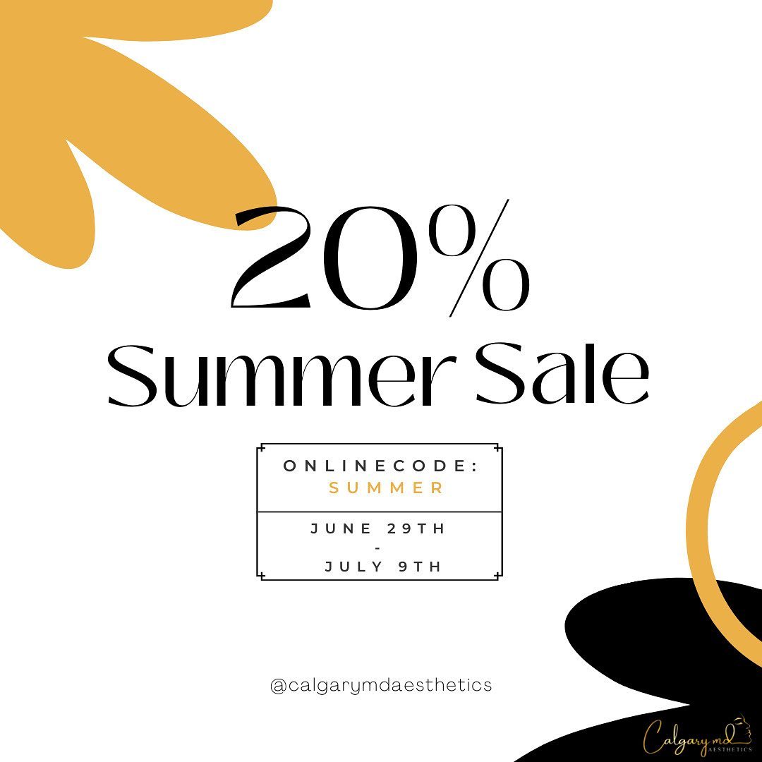 Our Summer Skincare Sale has arrived!⁣
⁣
Receive 20% off all skincare online and in-clinic until July 9th. ⁣Now is the perfect time to stock up on your essentials or try some new things! 
⁣
Use code 𝗦𝗨𝗠𝗠𝗘𝗥 at checkout for online purchases.⁣
Call us at 𝟰𝟬𝟯.𝟮𝟰𝟮.𝟭𝟰𝟭𝟭 (leave a voicemail if we are away from the phone) or e-mail 𝗶𝗻𝗳𝗼@𝗰𝗮𝗹𝗴𝗮𝗿𝘆𝗺𝗱𝗮𝗲𝘀𝘁𝗵𝗲𝘁𝗶𝗰𝘀.𝗰𝗼𝗺 for in-clinic purchases.⁣
⁣
⁣
⁣
*Promotion valid on in stock items only.⁣
*Cannot be combined with any other offer.⁣
*Some products  available only for in-clinic purchase. Call for details.