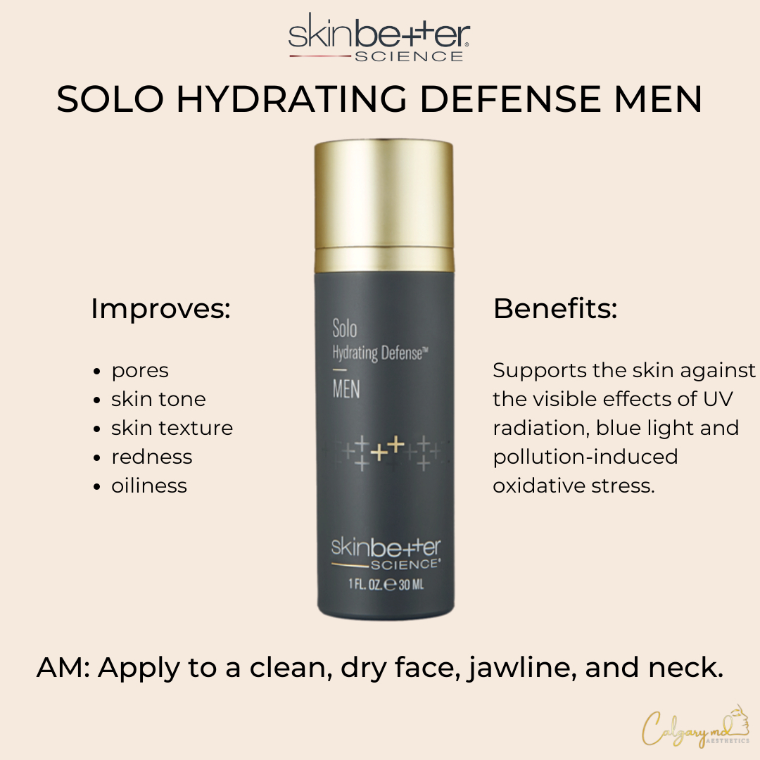 Solo Hydrating Defense MEN is a clinically-tested once daily skincare regimen, engineered for men.  It's Men's Health Editors Choice for "Best Anti-Aging Product For Men", and Dr. Franka's must have skincare product!⠀⠀⠀⠀⠀⠀⠀⠀⠀
⠀⠀⠀⠀⠀⠀⠀⠀⠀
Why do we love it?  It combines the benefits of a moisturizer AND an antioxidant all in one, lightweight formula.  This product helps reduce sebum levels (helps with oily appearance). You can expect to see fast, visible improvement in the appearance of pores, skin texture, and redness. ⠀⠀⠀⠀⠀⠀⠀⠀⠀
⠀⠀⠀⠀⠀⠀⠀⠀⠀
Purchase in clinic or online now calgarymdaesthetics.com.